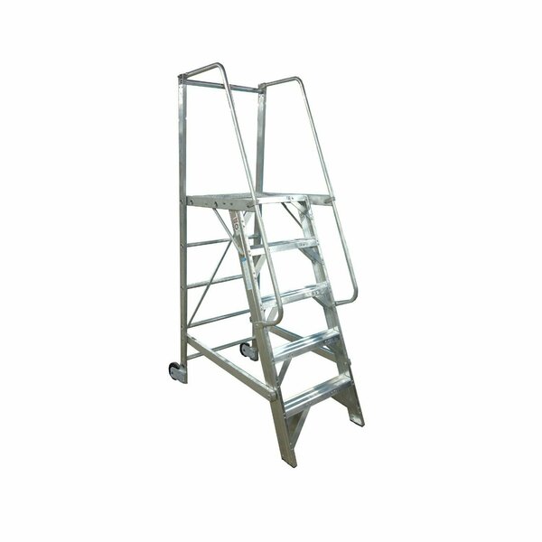 Metallic Ladder 8FT Rolling Platform Ladder w/ Tilt and Roll 5in Wheel 700-8-5W